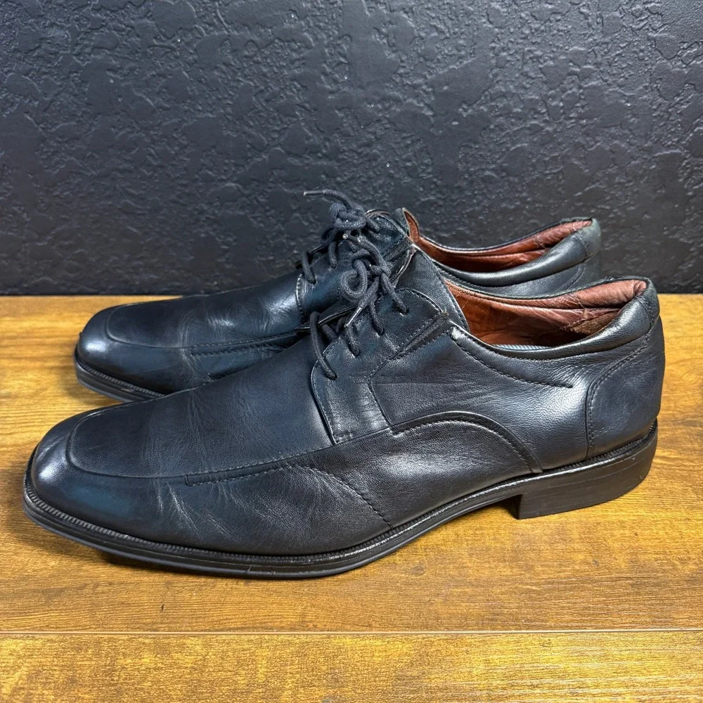 Johnston‎ & Murphy Melton Black Leather Bicycle Toe Derby Shoes Mens 12
